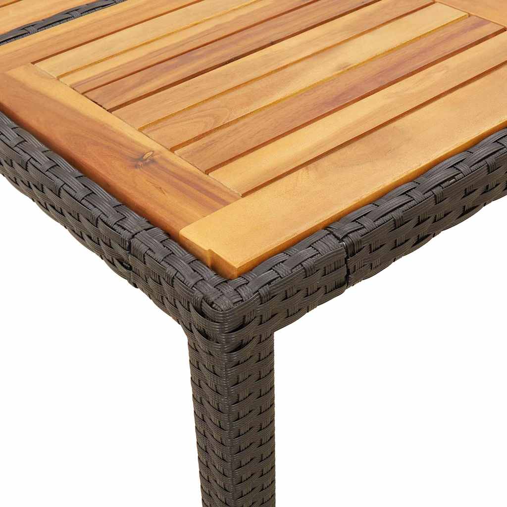 fekete polyrattan kerti asztal akácfa lappal 150 x 90 x 75 cm