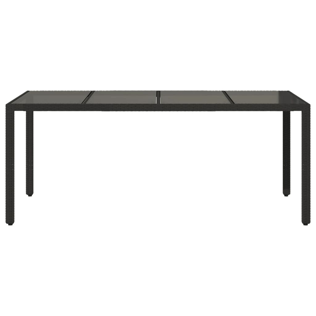 fekete polyrattan üveglapos kerti asztal 190 x 90 x 75 cm