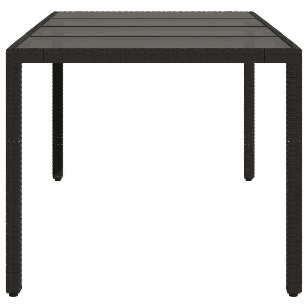 fekete polyrattan üveglapos kerti asztal 190 x 90 x 75 cm