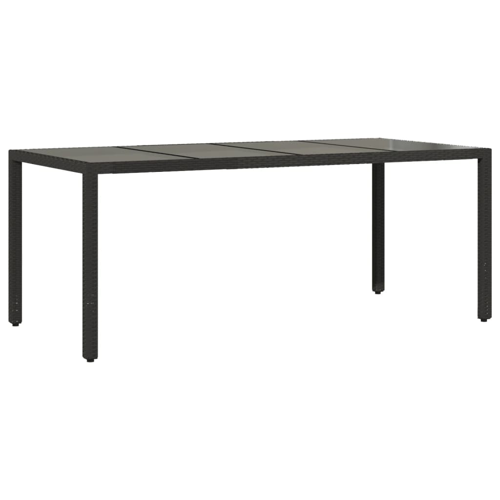 fekete polyrattan üveglapos kerti asztal 190 x 90 x 75 cm