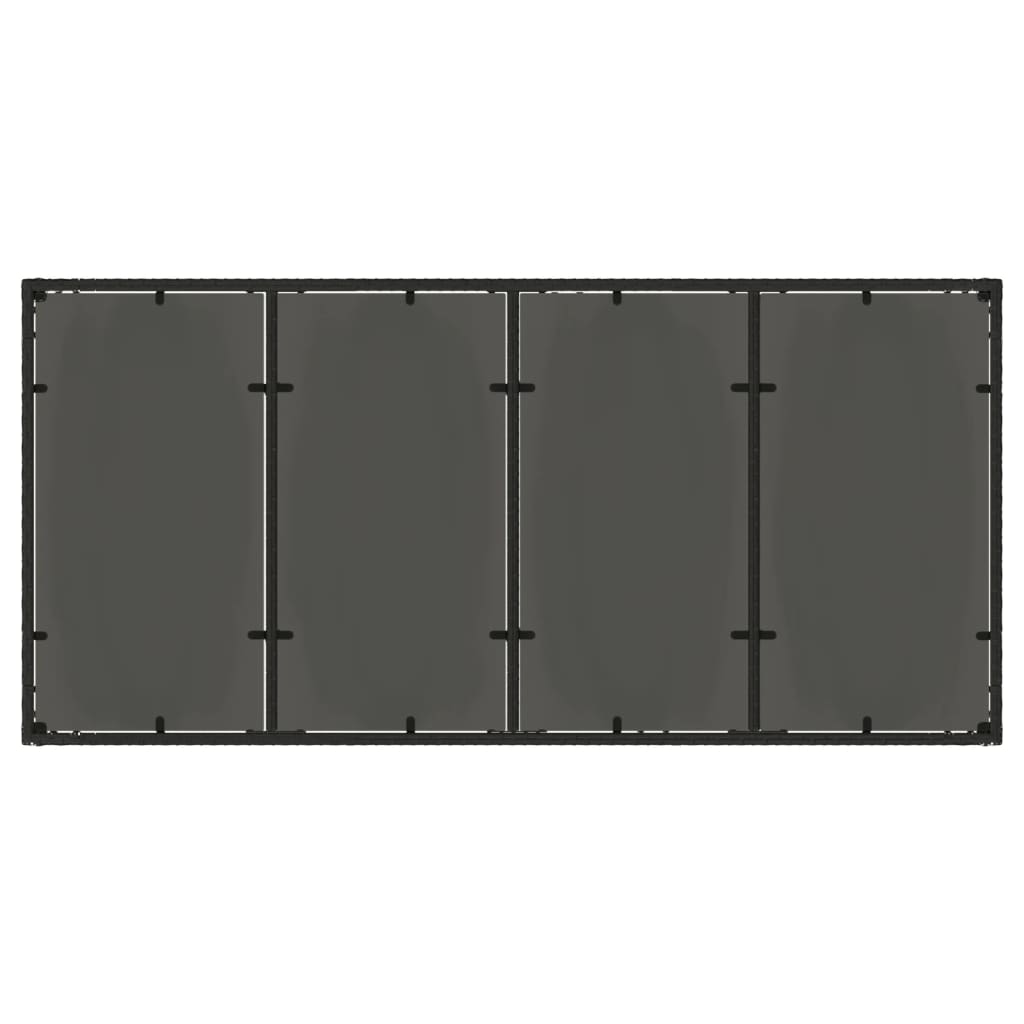fekete polyrattan üveglapos kerti asztal 190 x 90 x 75 cm