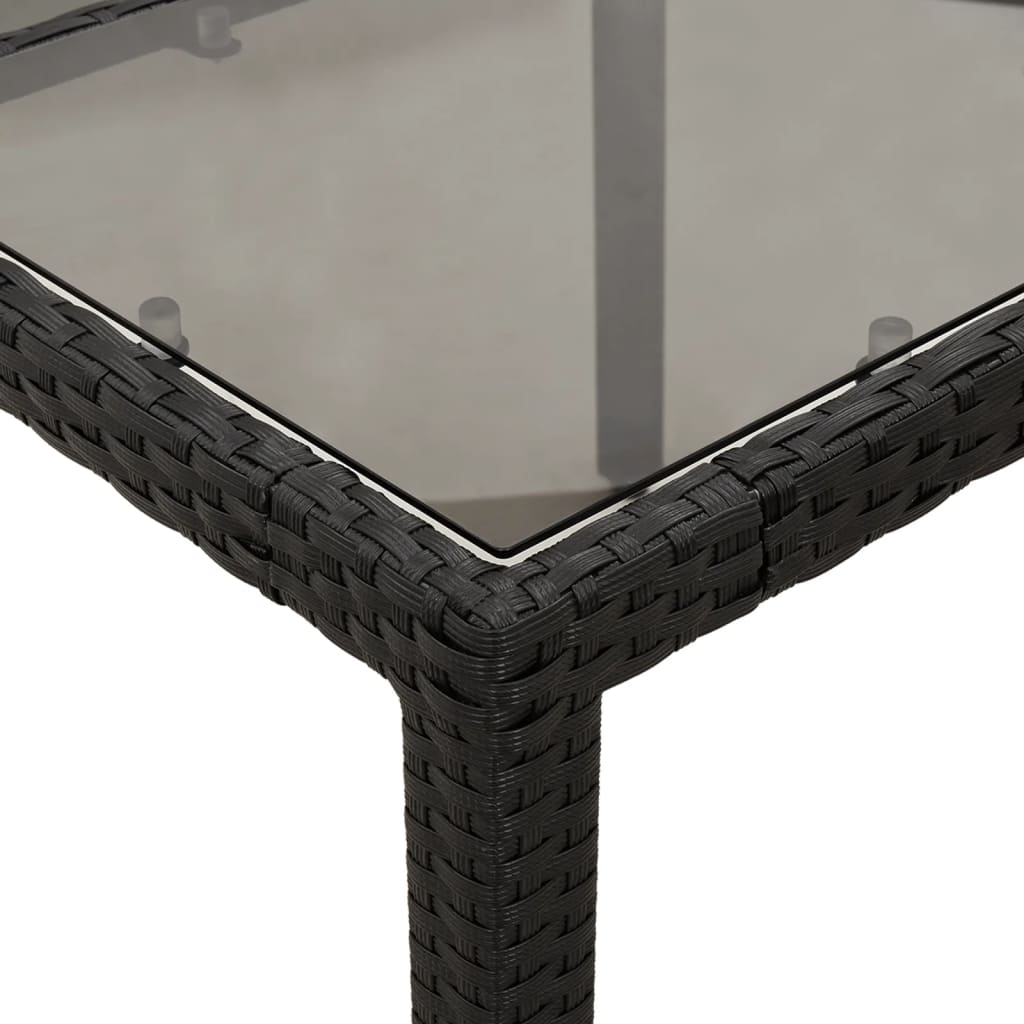 fekete polyrattan üveglapos kerti asztal 190 x 90 x 75 cm