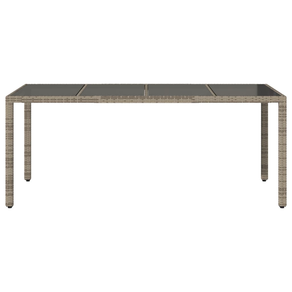 szürke polyrattan üveglapos kerti asztal 190 x 90 x 75 cm