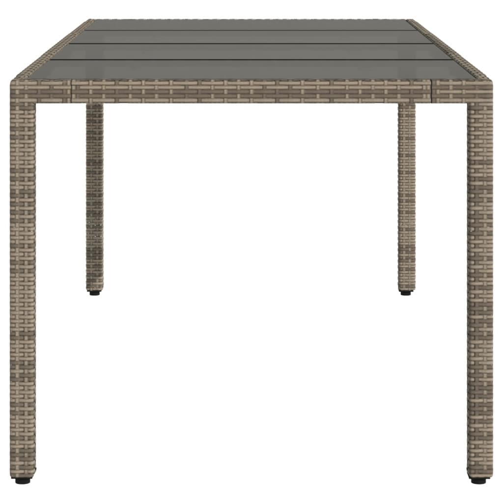szürke polyrattan üveglapos kerti asztal 190 x 90 x 75 cm