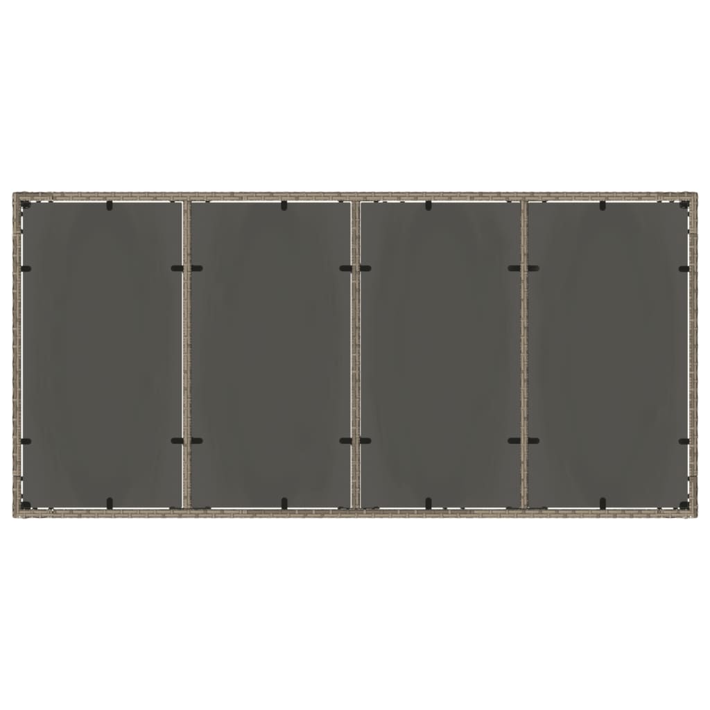 szürke polyrattan üveglapos kerti asztal 190 x 90 x 75 cm