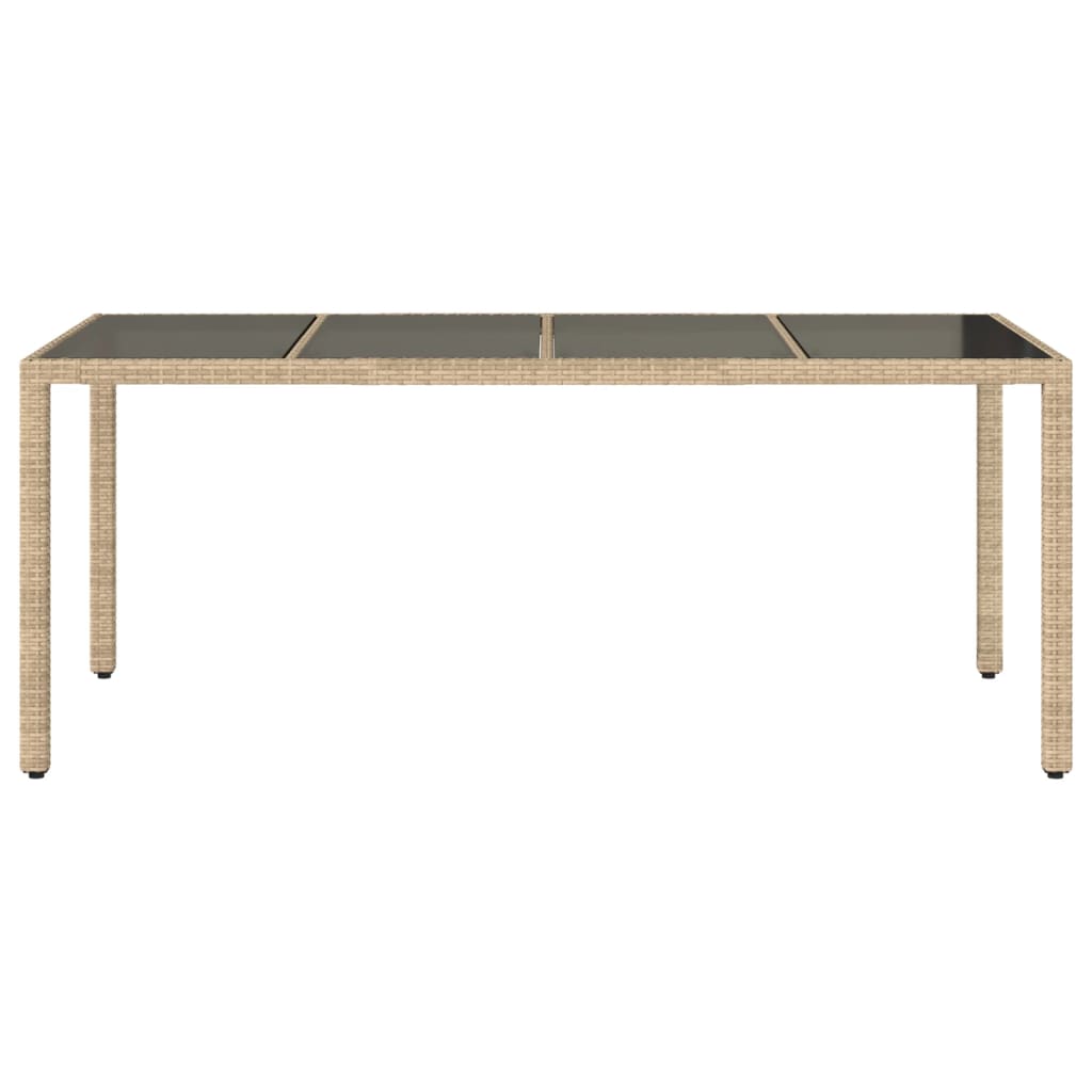 bézs polyrattan üveglapos kerti asztal 190 x 90 x 75 cm