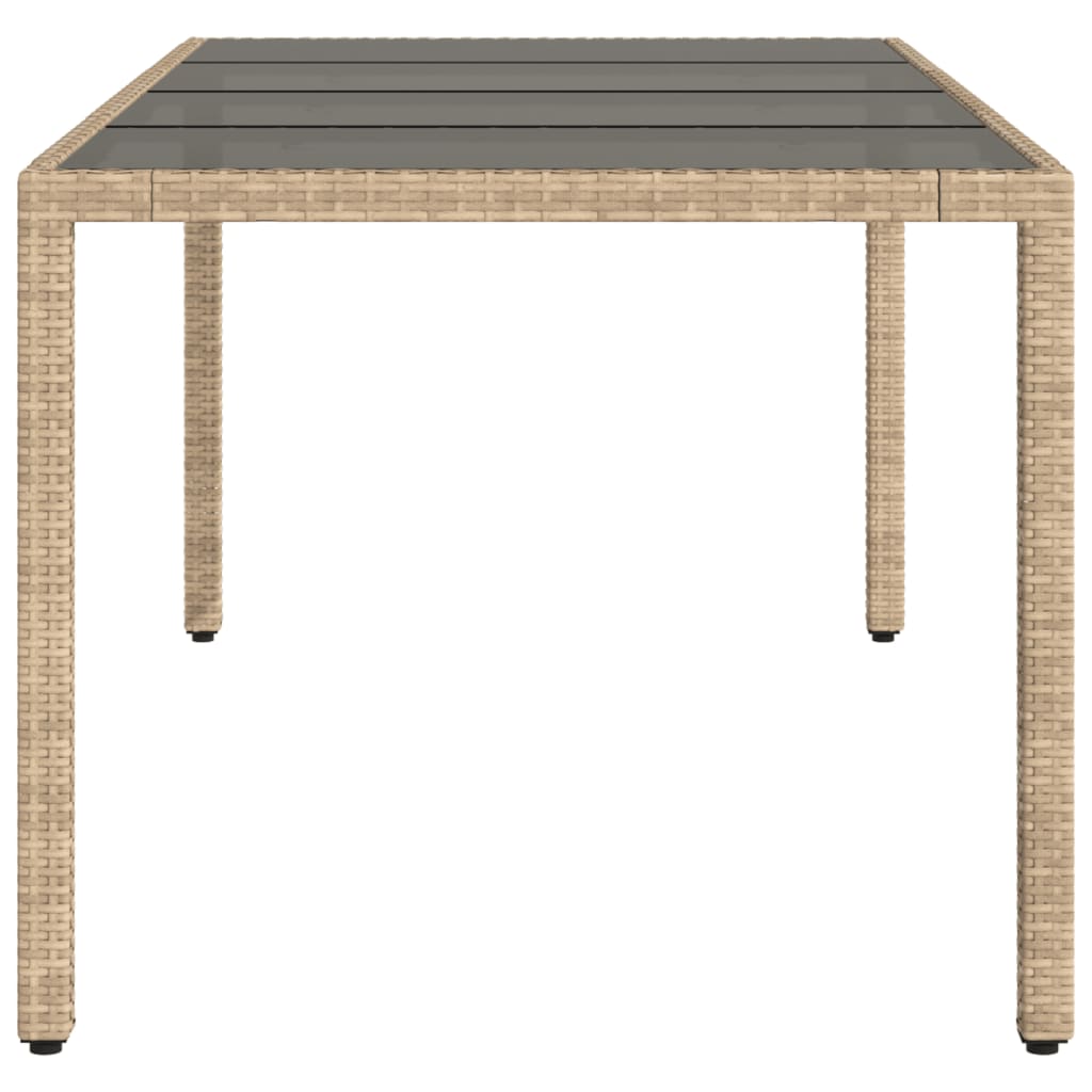 bézs polyrattan üveglapos kerti asztal 190 x 90 x 75 cm