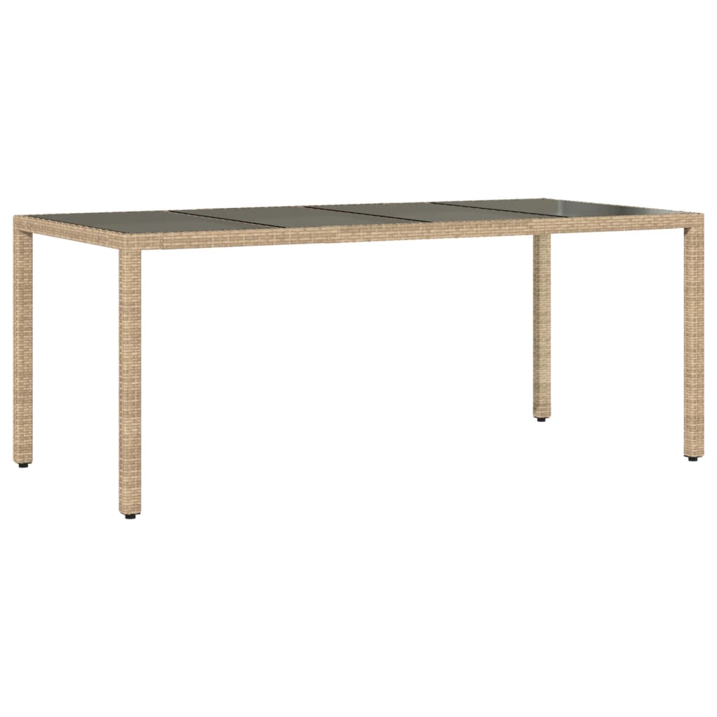 bézs polyrattan üveglapos kerti asztal 190 x 90 x 75 cm