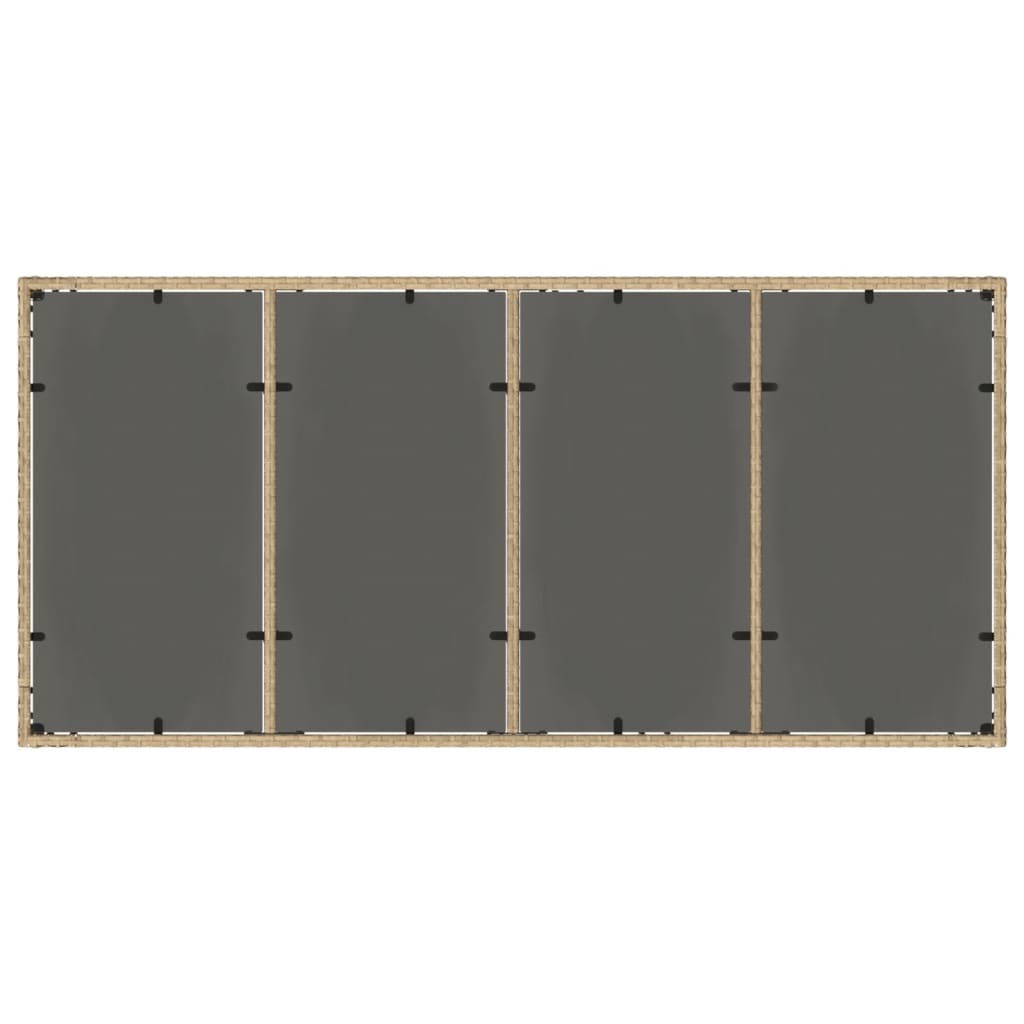 bézs polyrattan üveglapos kerti asztal 190 x 90 x 75 cm