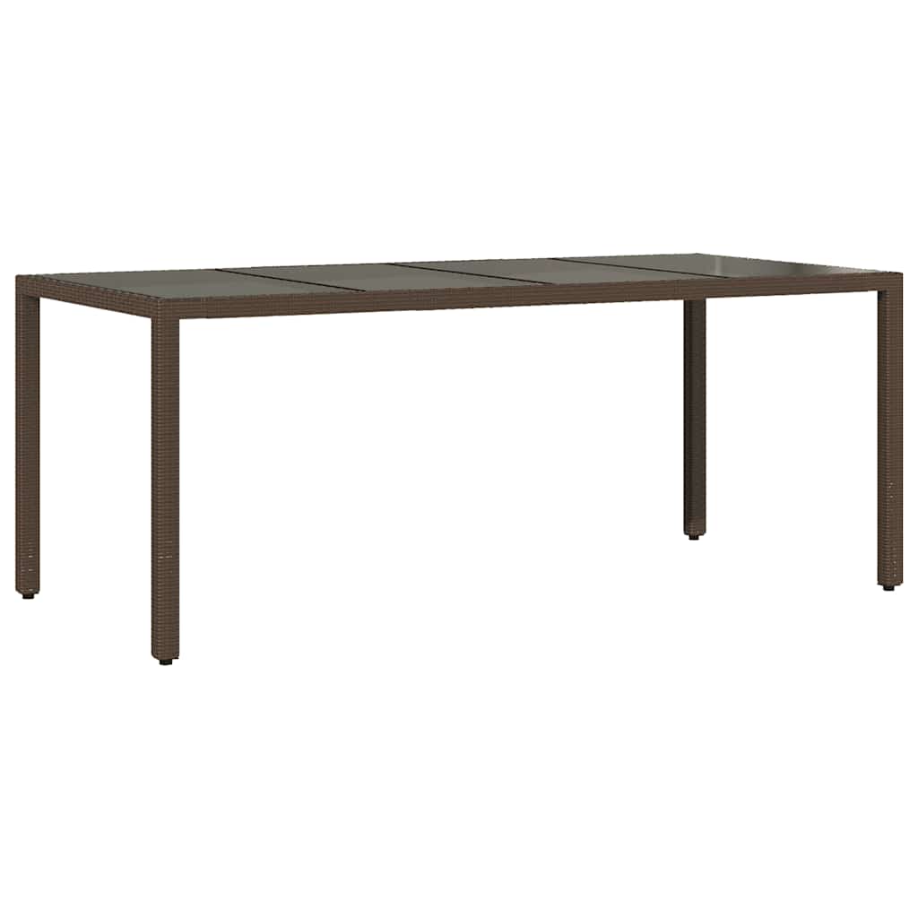 barna polyrattan üveglapos kerti asztal 190 x 90 x 75 cm