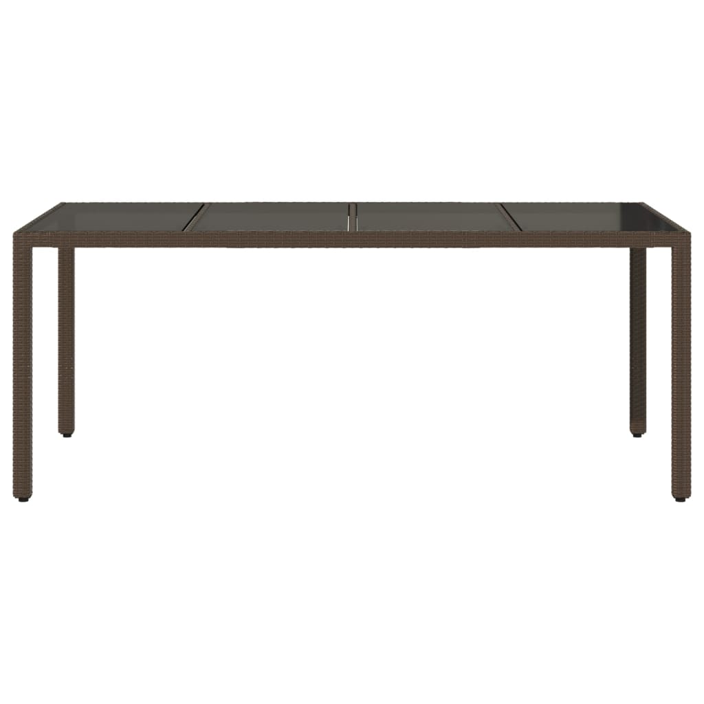 barna polyrattan üveglapos kerti asztal 190 x 90 x 75 cm