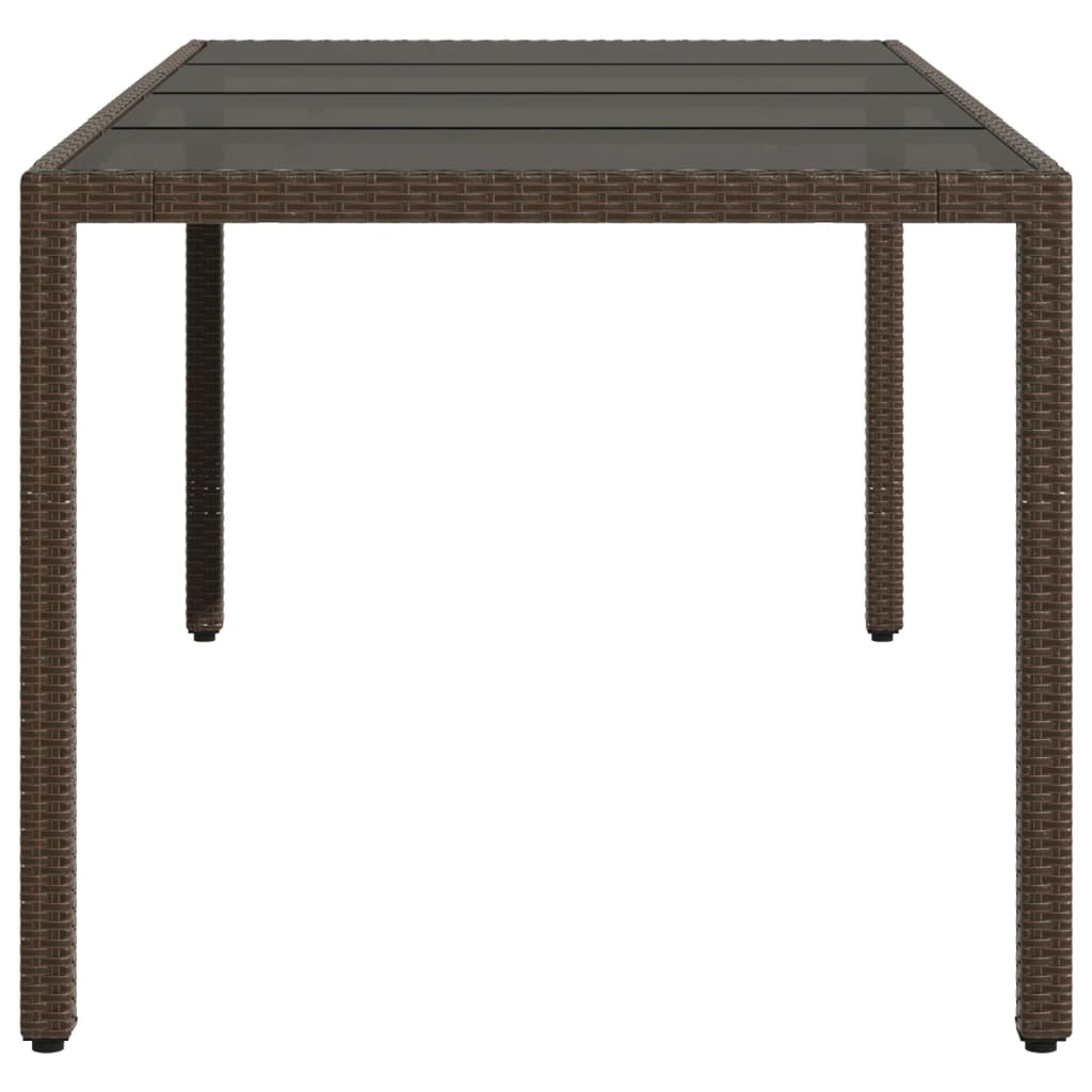 barna polyrattan üveglapos kerti asztal 190 x 90 x 75 cm