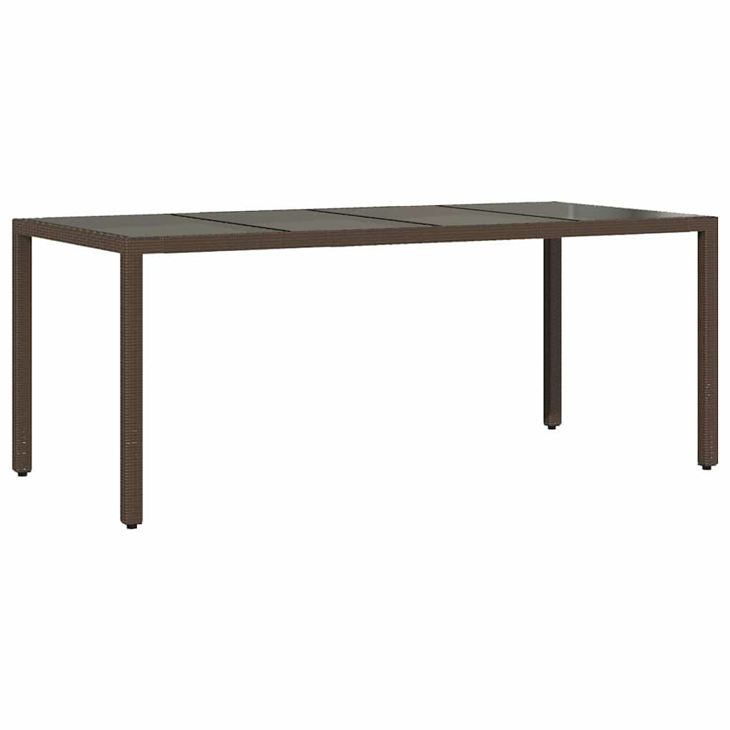 barna polyrattan üveglapos kerti asztal 190 x 90 x 75 cm