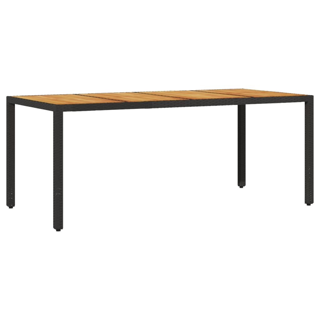 fekete polyrattan kerti asztal akácfa lappal 190 x 90 x 75 cm