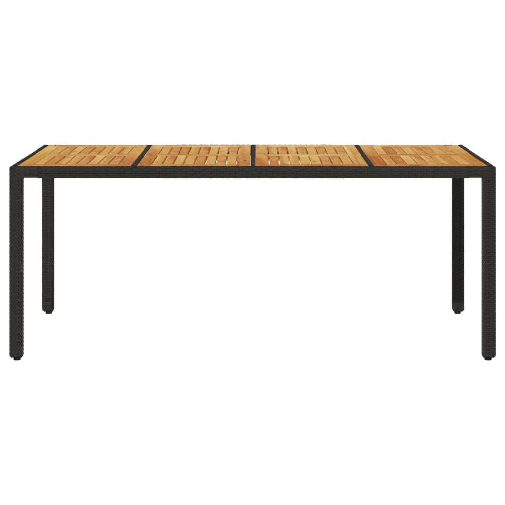 fekete polyrattan kerti asztal akácfa lappal 190 x 90 x 75 cm