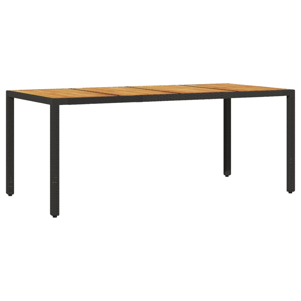 fekete polyrattan kerti asztal akácfa lappal 190 x 90 x 75 cm