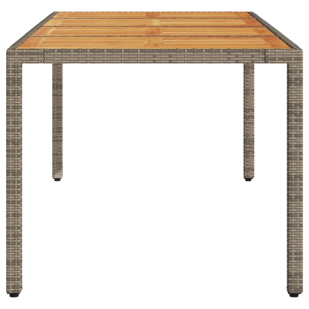 szürke polyrattan kerti asztal akácfa lappal 190 x 90 x 75 cm