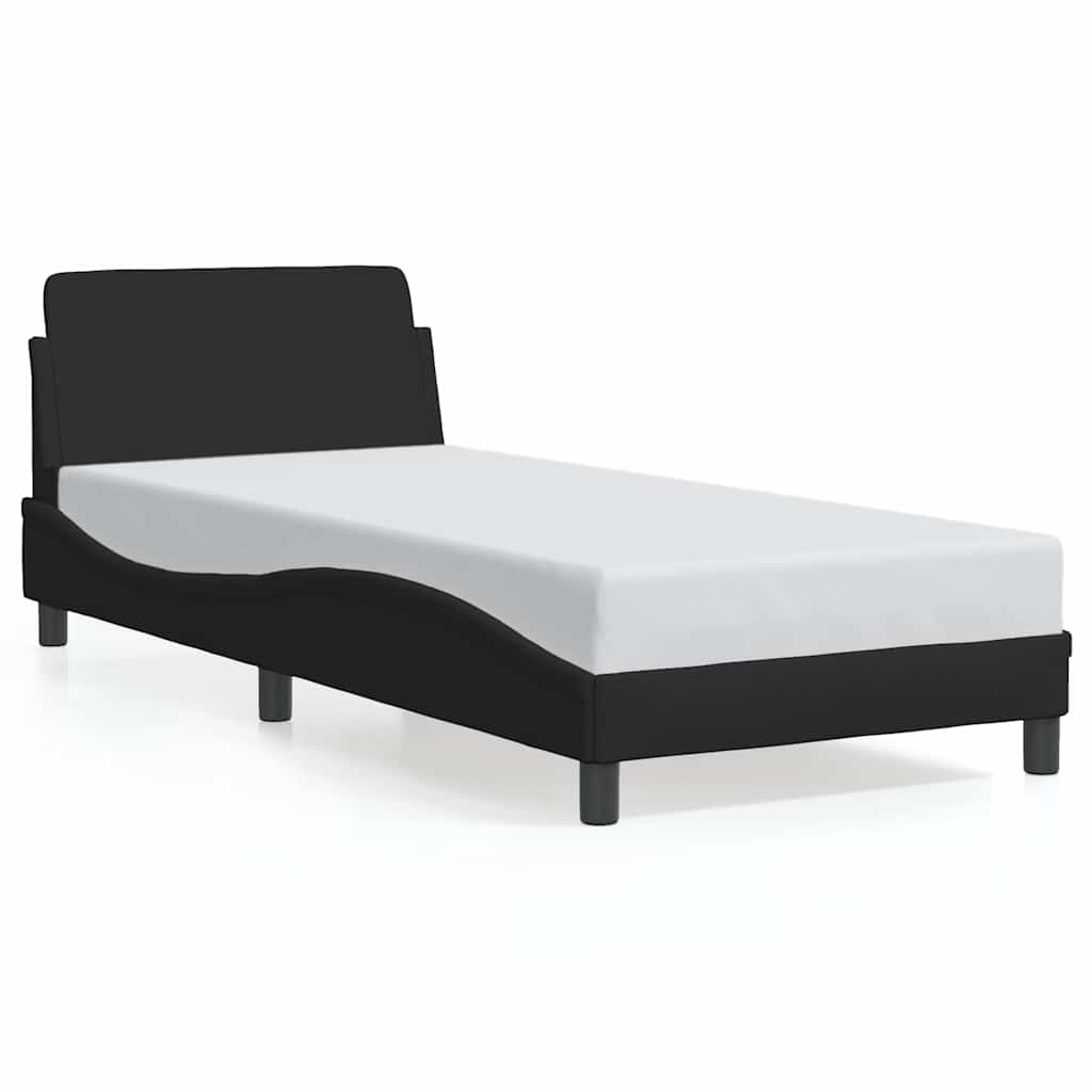 fekete szövet ágykeret fejtámlával Dover 90x190 cm