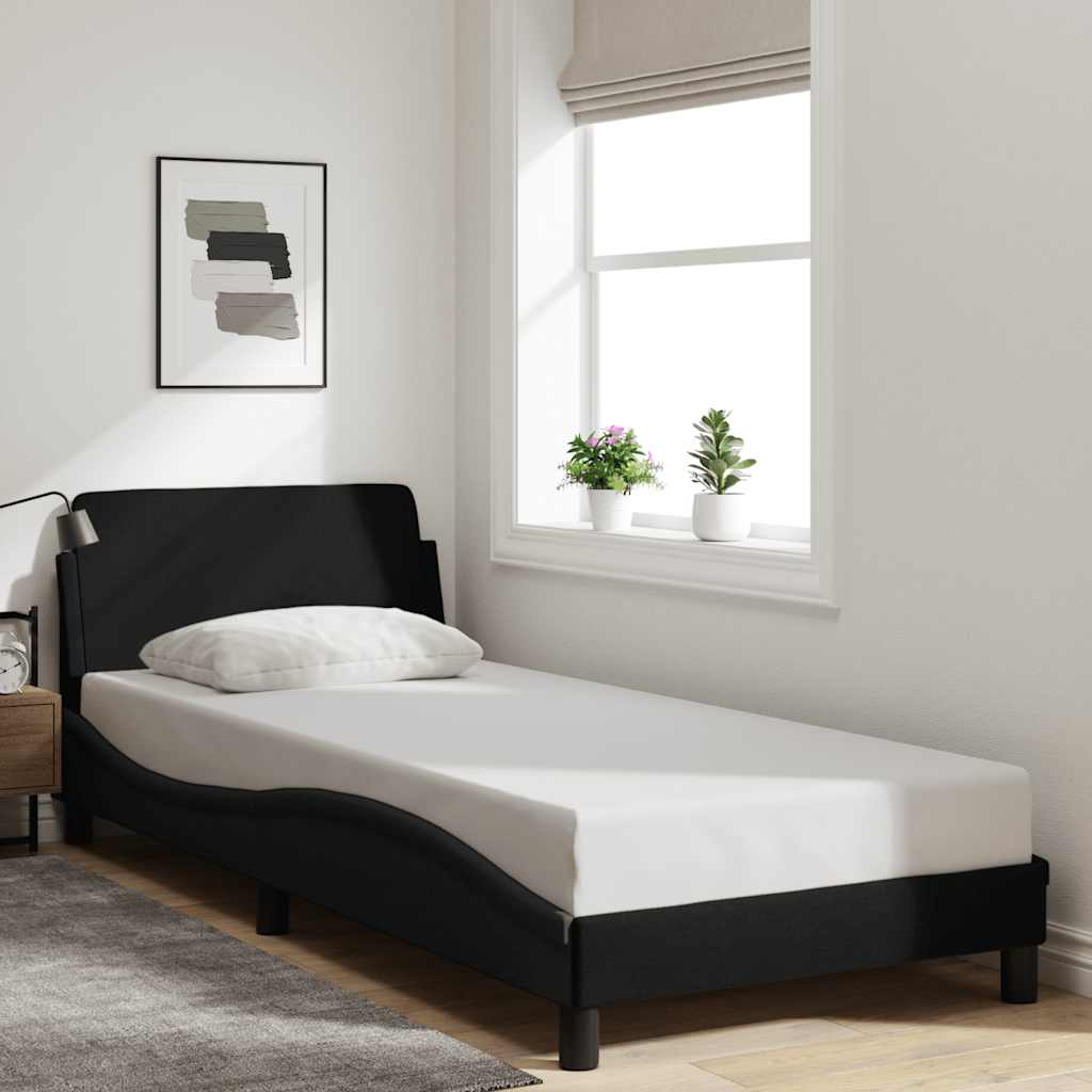 fekete szövet ágykeret fejtámlával Dover 90x200 cm