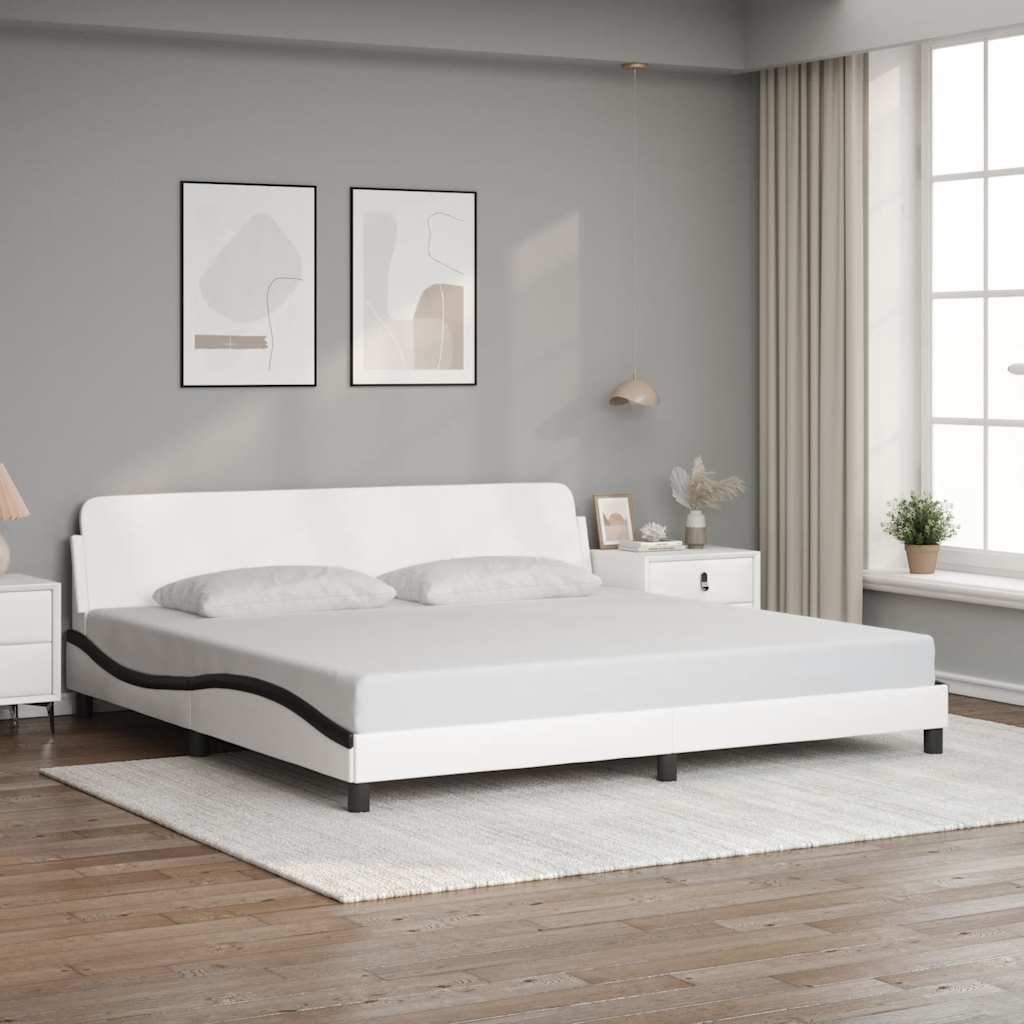 fehér és fekete műbőr ágykeret Dover 200x200 cm