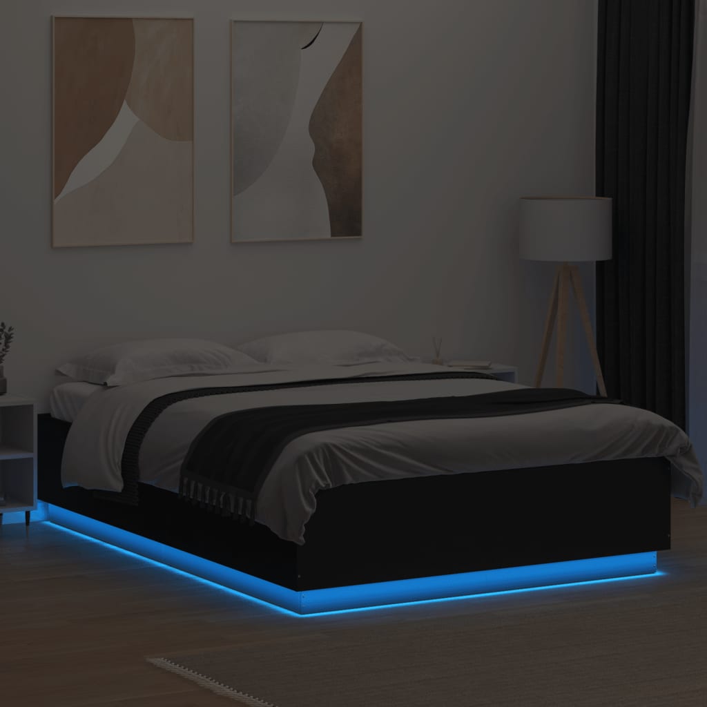 fekete ágykeret LED-es matrac nélkül 150 x 200 cm
