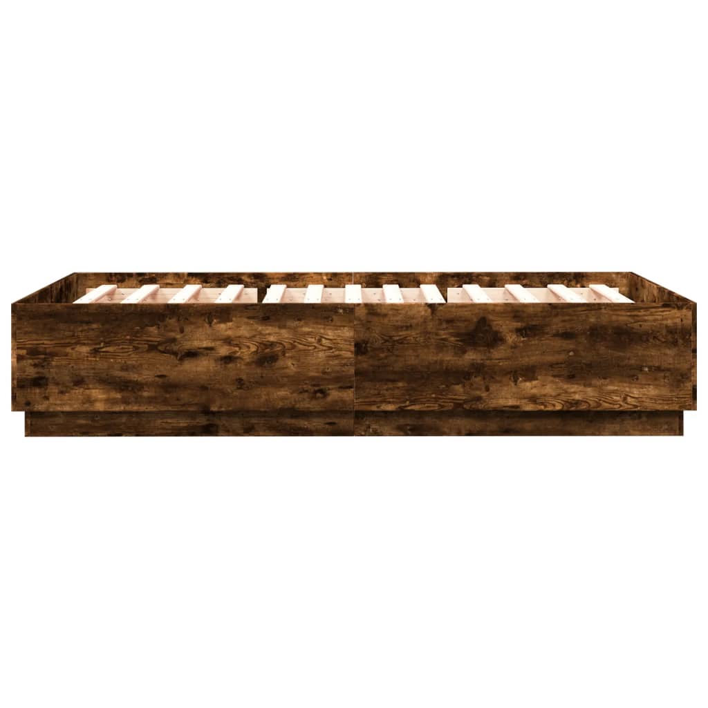 füstös tölgy színű szerelt fa ágykeret LED-del 140x200 cm