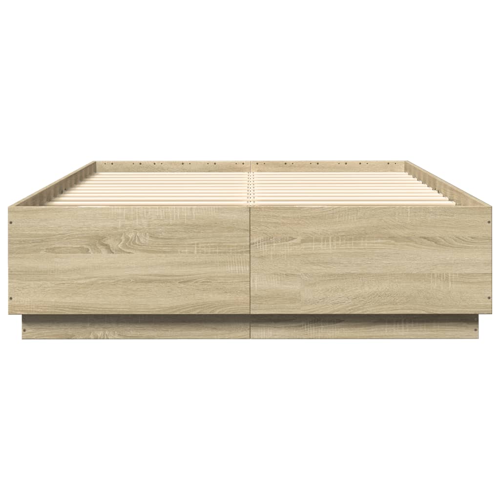 sonoma tölgy színű szerelt fa ágykeret LED-del 120 x 200 cm