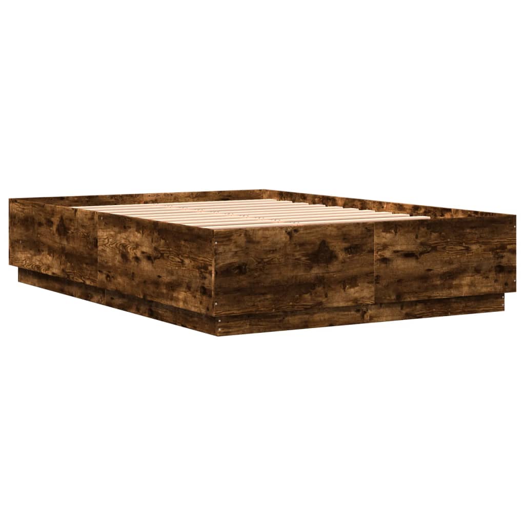 füstös tölgy színű szerelt fa ágykeret LED-del 120 x 200 cm