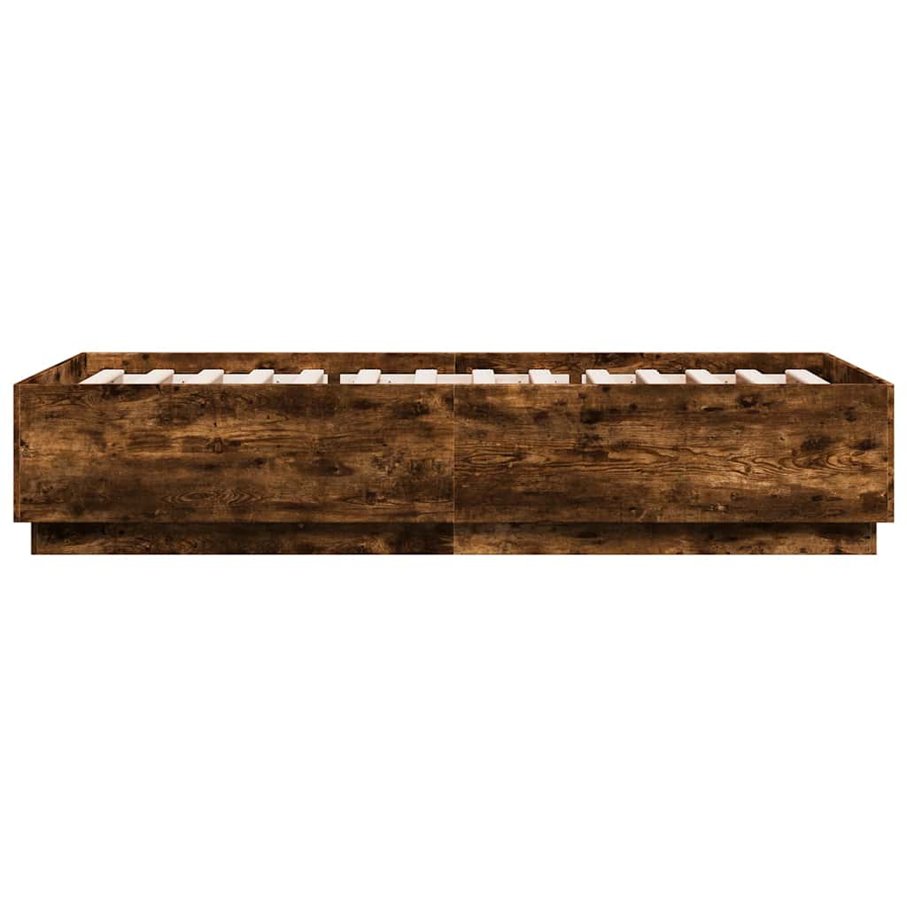 füstös tölgy színű szerelt fa ágykeret LED-del 100 x 200 cm