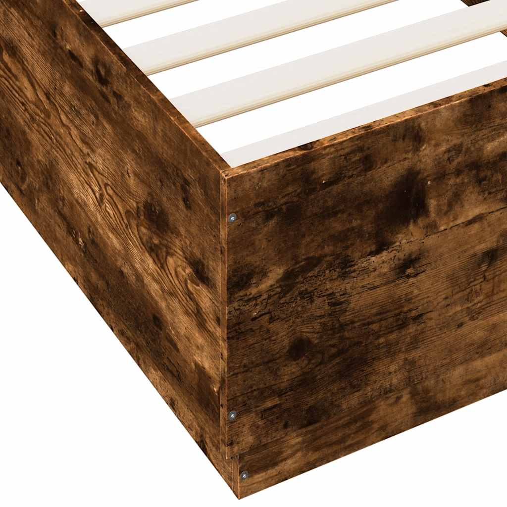 füstös tölgy színű szerelt fa ágykeret LED-del 100 x 200 cm