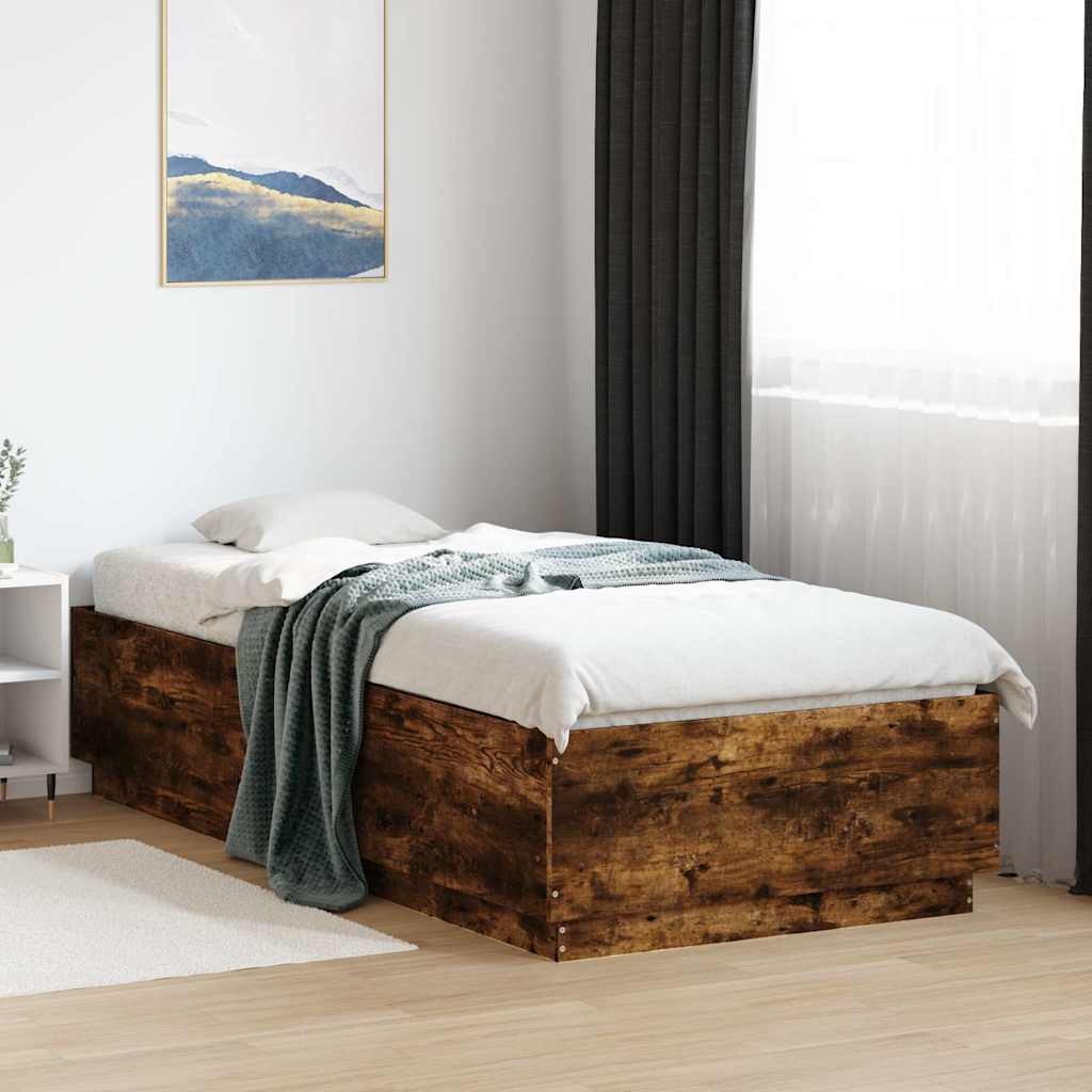 füstös tölgy színű szerelt fa ágykeret LED-del 100 x 200 cm