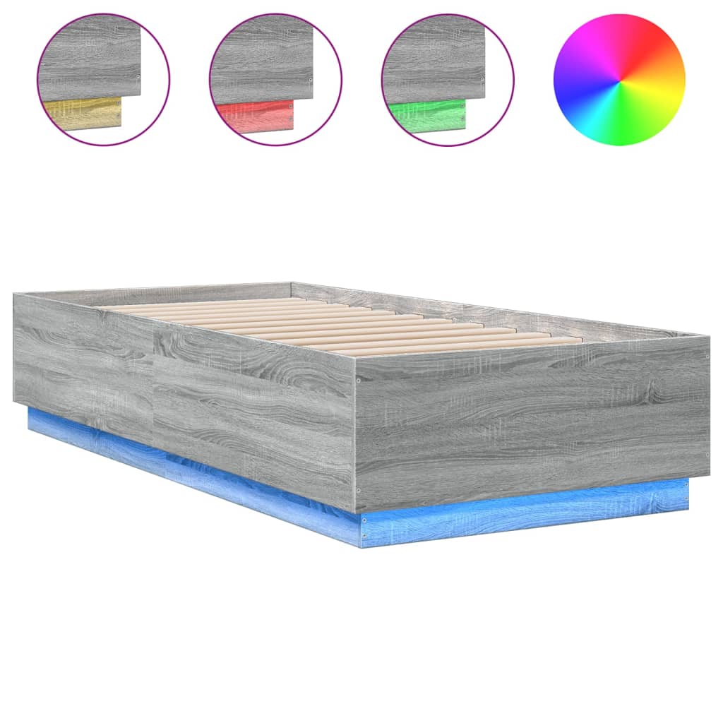 sonoma tölgyszínű szerelt fa ágykeret LED-del 100 x 200 cm