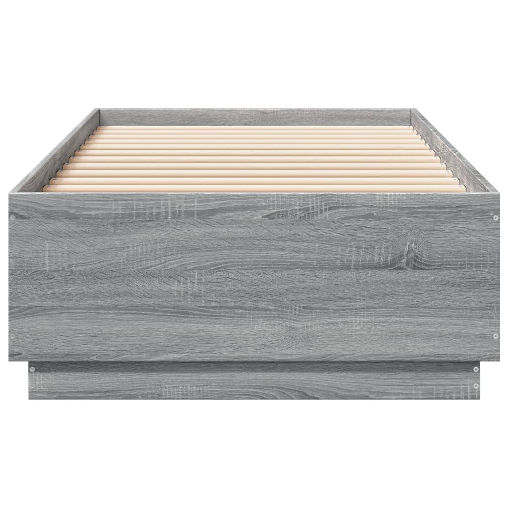 sonoma tölgyszínű szerelt fa ágykeret LED-del 100 x 200 cm