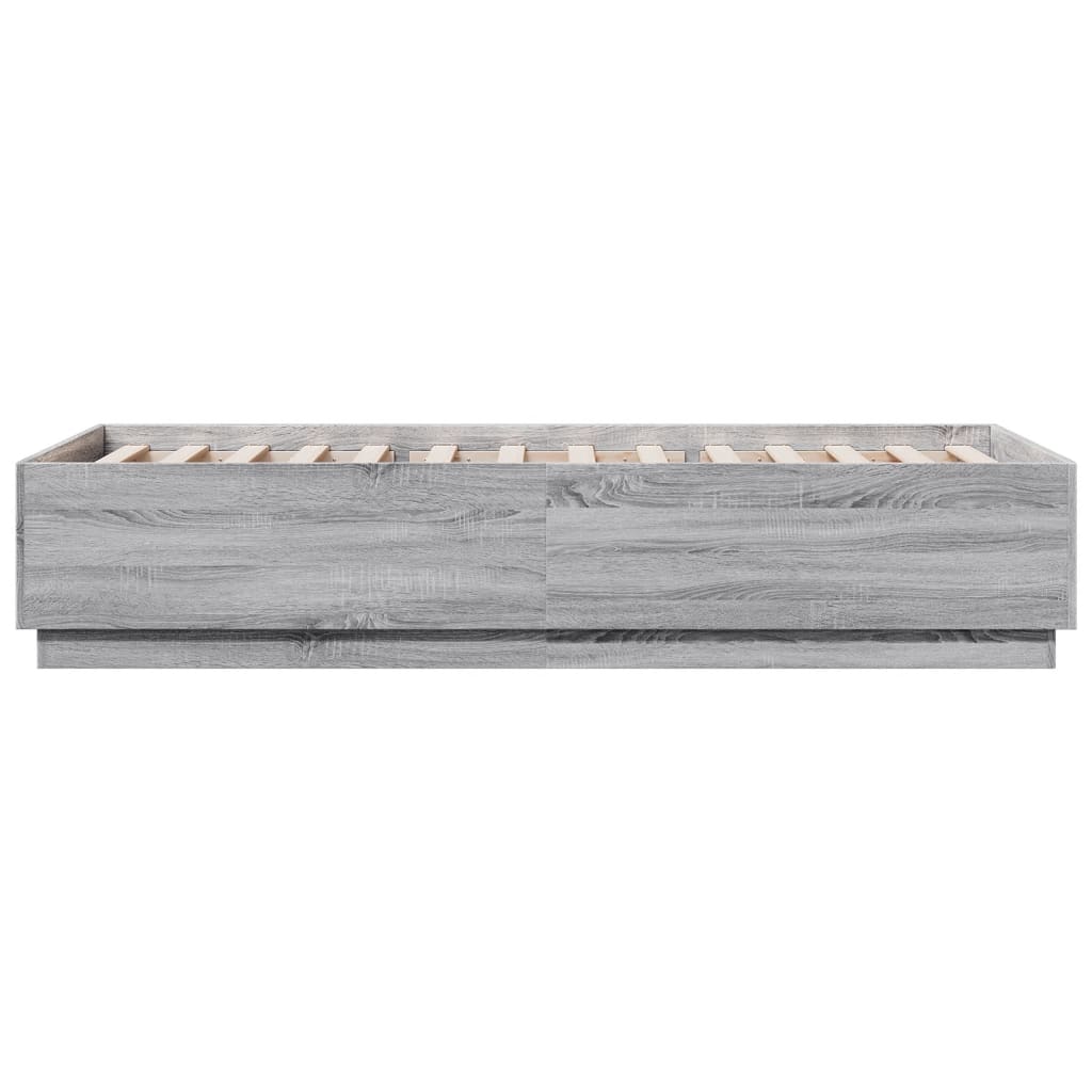 sonoma tölgyszínű szerelt fa ágykeret LED-del 100 x 200 cm