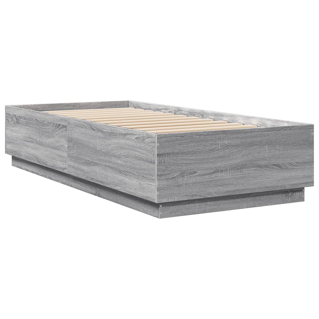sonoma tölgyszínű szerelt fa ágykeret LED-del 100 x 200 cm