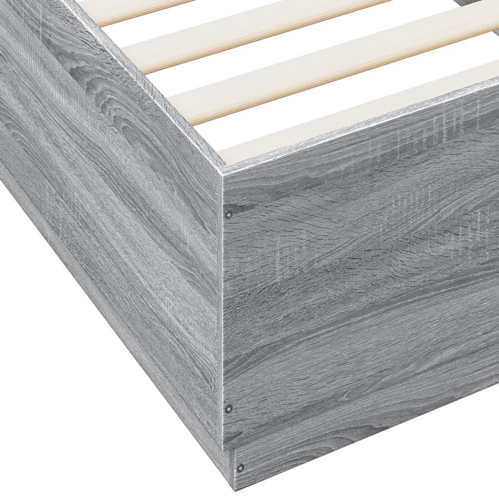 sonoma tölgyszínű szerelt fa ágykeret LED-del 100 x 200 cm
