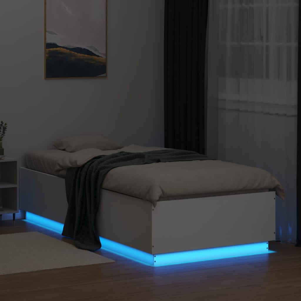 fehér szerelt fa ágykeret LED-del 90 x 200 cm