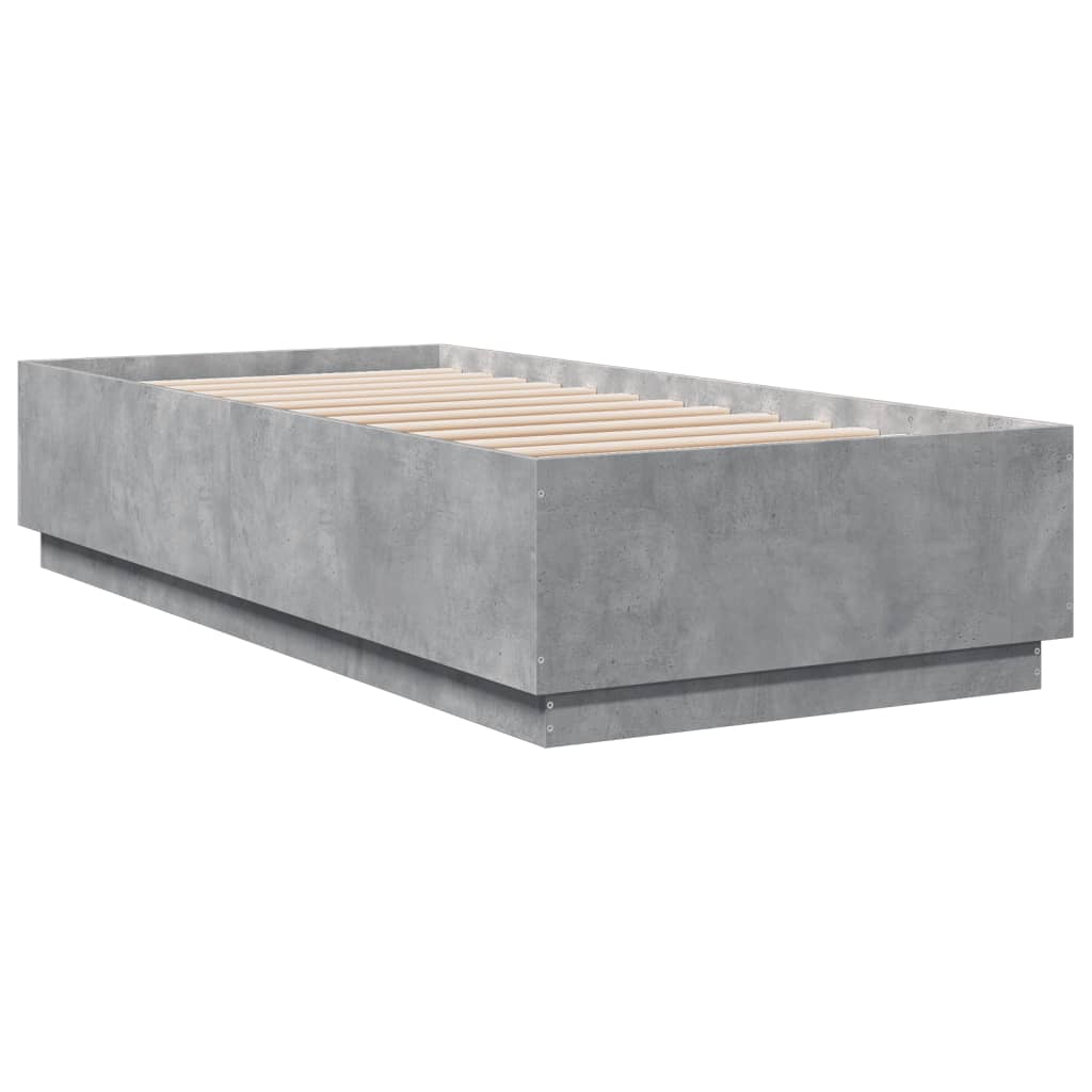 betonszürke szerelt fa ágykeret LED-del 90 x 200 cm