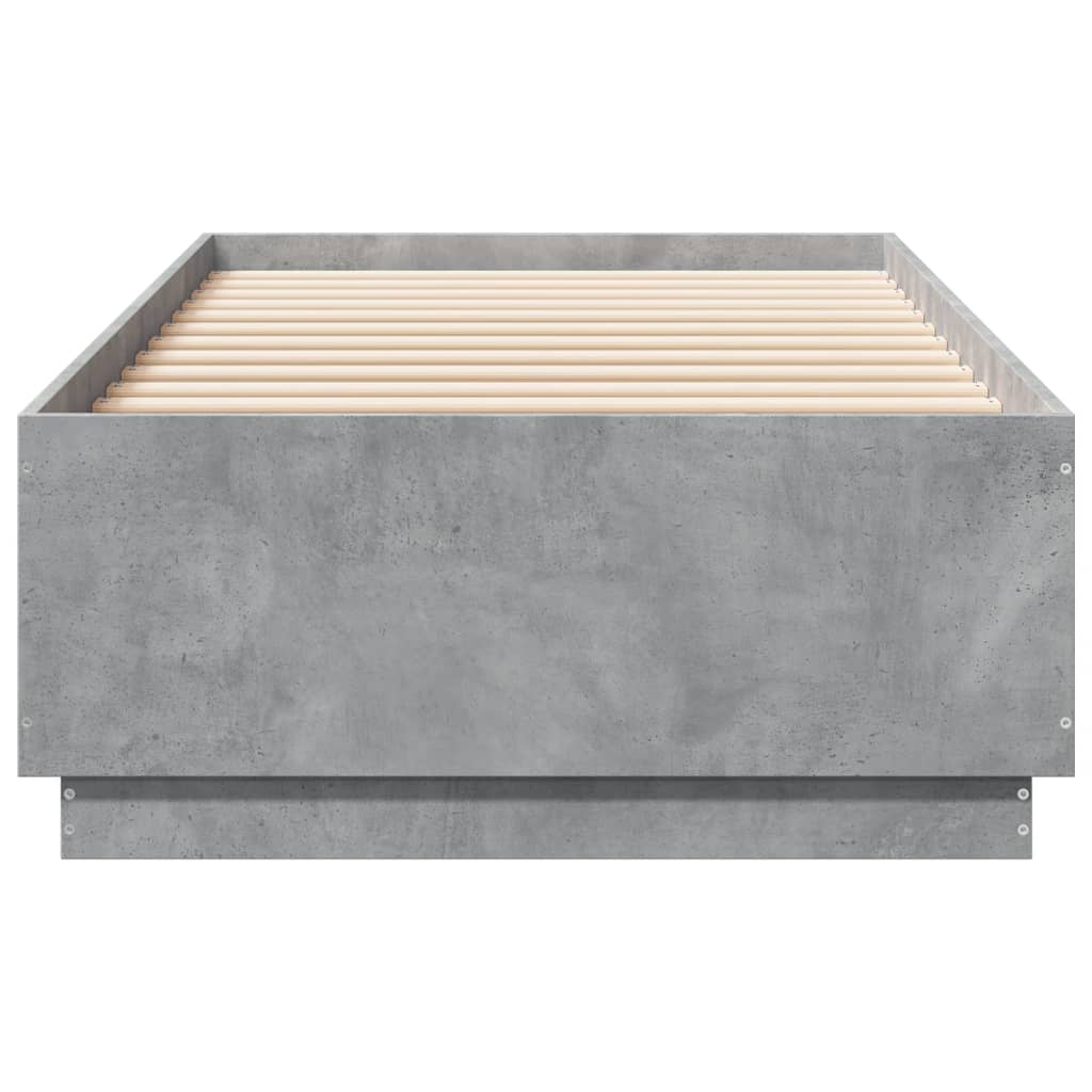 betonszürke szerelt fa ágykeret LED-del 90 x 200 cm