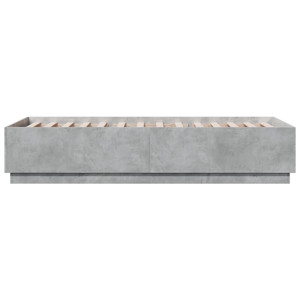 betonszürke szerelt fa ágykeret LED-del 90 x 200 cm