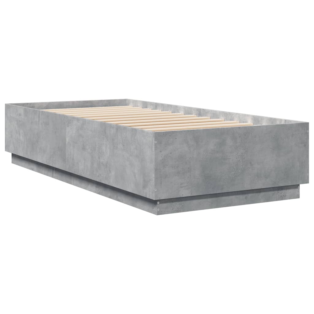 betonszürke szerelt fa ágykeret LED-del 90 x 200 cm