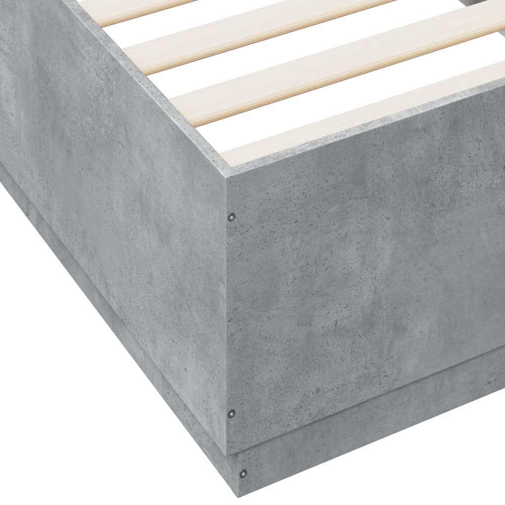 betonszürke szerelt fa ágykeret LED-del 90 x 200 cm