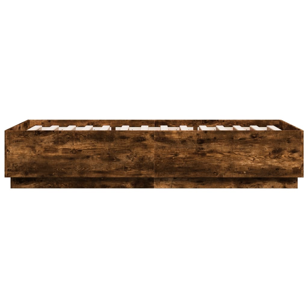 füstös tölgy színű szerelt fa ágykeret LED-del 90 x 200 cm