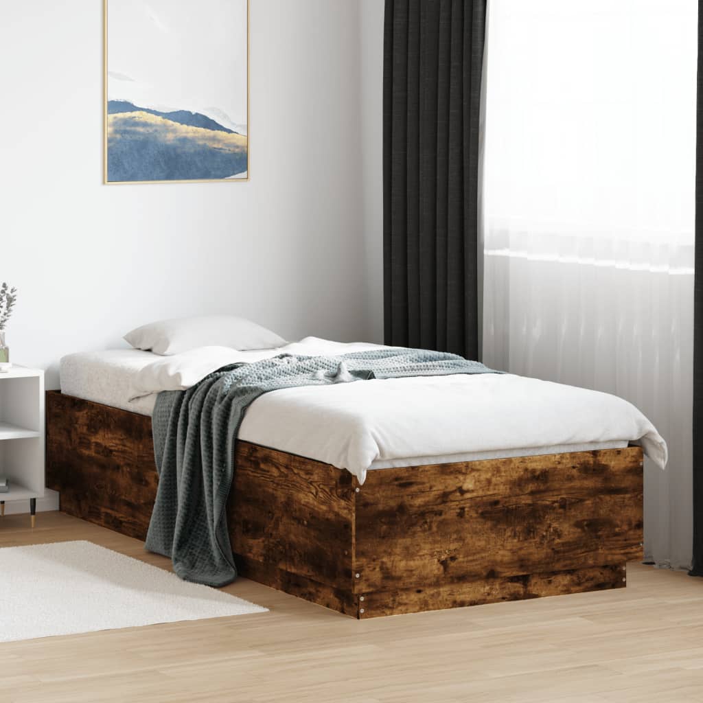 füstös tölgy színű szerelt fa ágykeret LED-del 90 x 200 cm