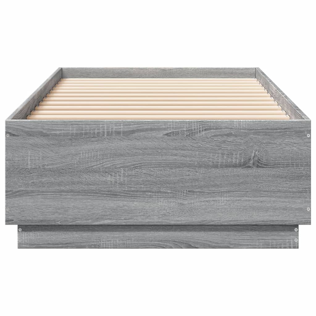 szürke sonoma színű szerelt fa ágykeret LED-del 90 x 200 cm