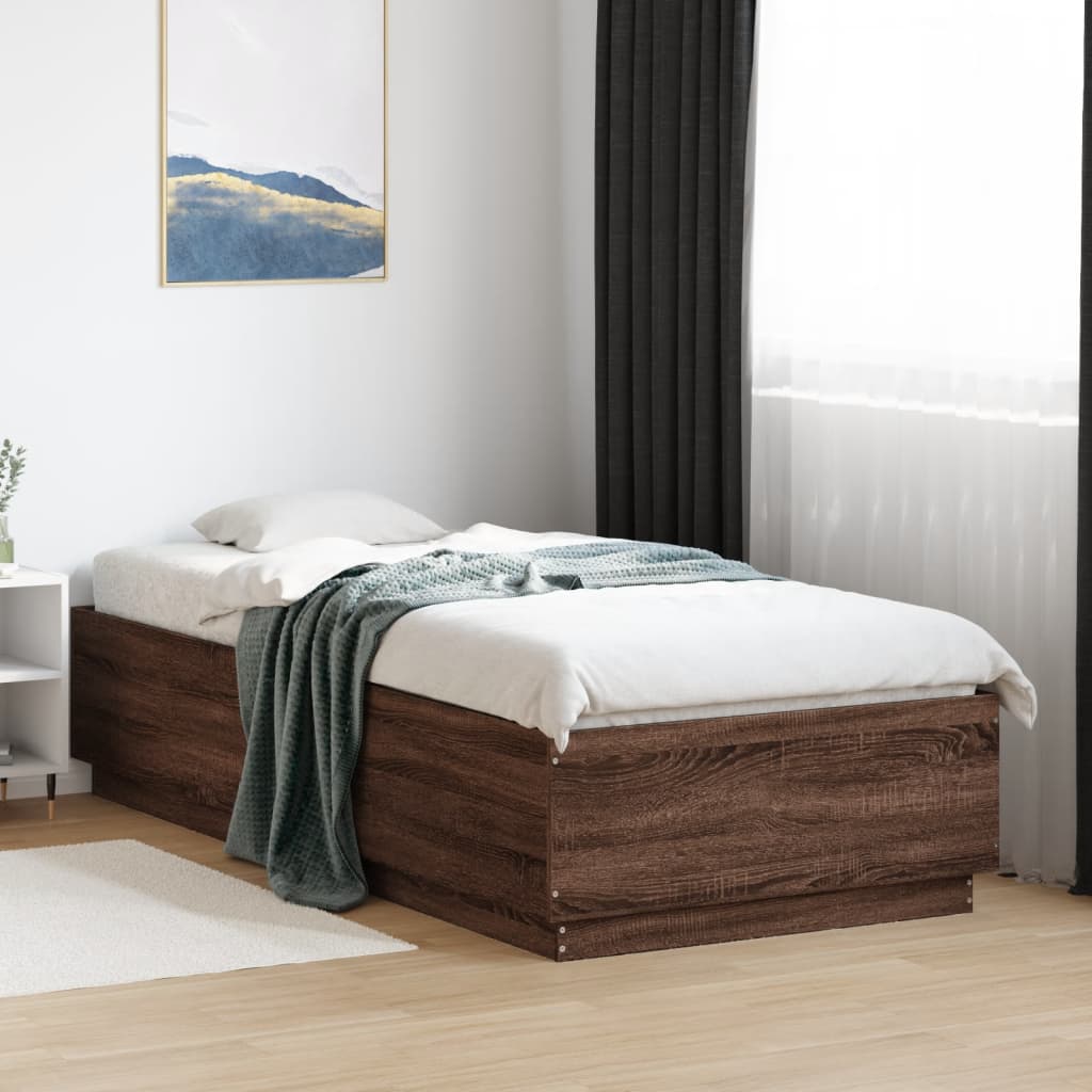 barna tölgyszínű szerelt fa ágykeret LED-del 90 x 200 cm