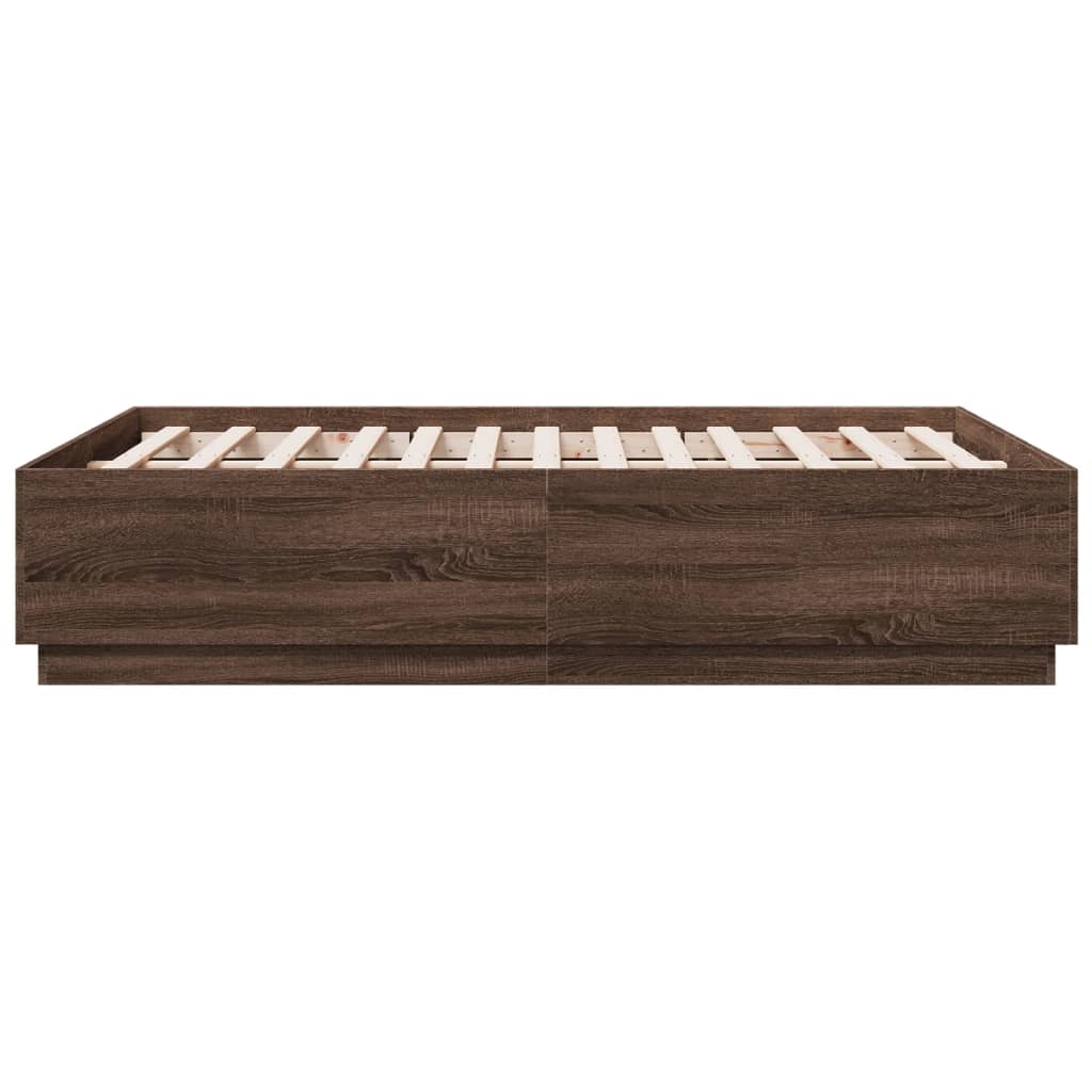barna tölgy színű szerelt fa ágykeret LED-del 140 x 190 cm