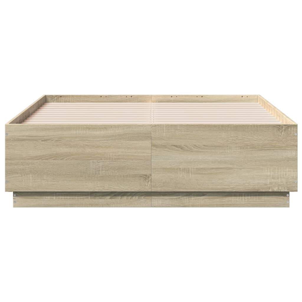 sonoma tölgy színű szerelt fa ágykeret LED-del 135 x 190 cm