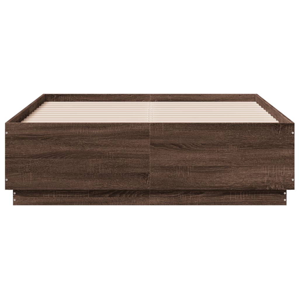 barna tölgyszínű szerelt fa ágykeret LED-del 135 x 190 cm