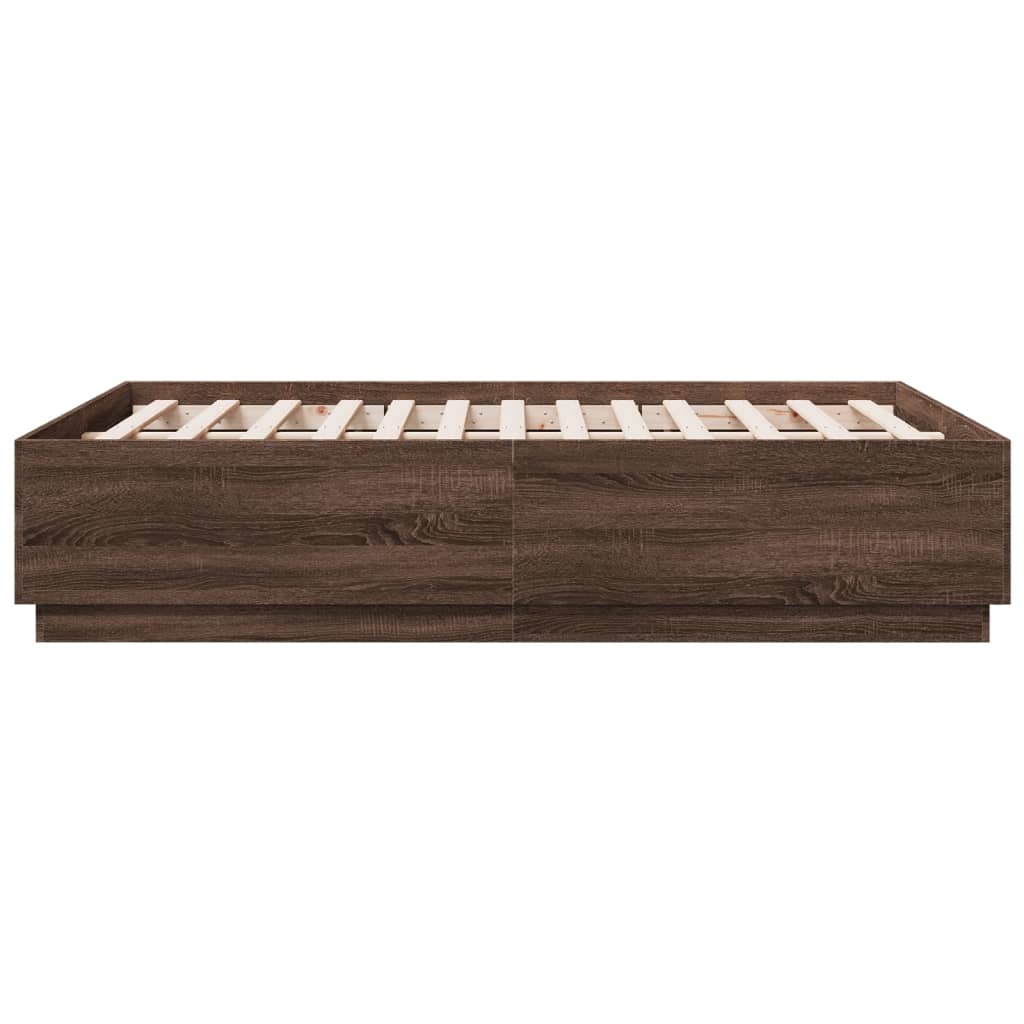 barna tölgyszínű szerelt fa ágykeret LED-del 135 x 190 cm